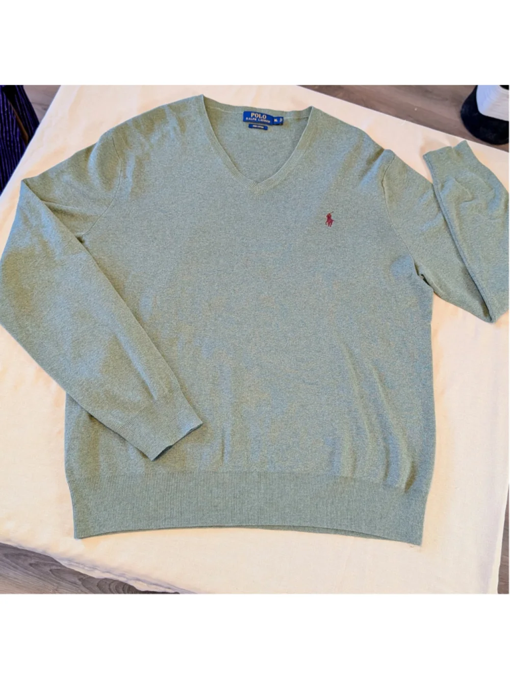 Polo Ralph Lauren Pima Cotton V Neck Sweater Mens XL Green Classic Logo Knit